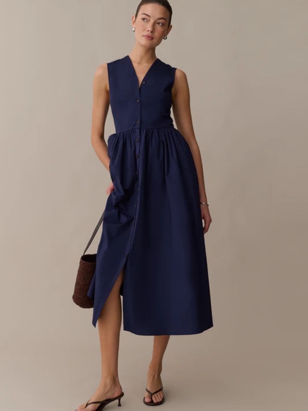 o.p.t x Few Moda Nessa Navy Button Front Midi Dress Sleeveless NWT